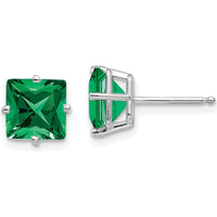 14K White Gold 7mm Princess Cut Green Helenite Stud Earrings - 2.0 Carat Total Gem Weight by Monteluci Fine Jewelry