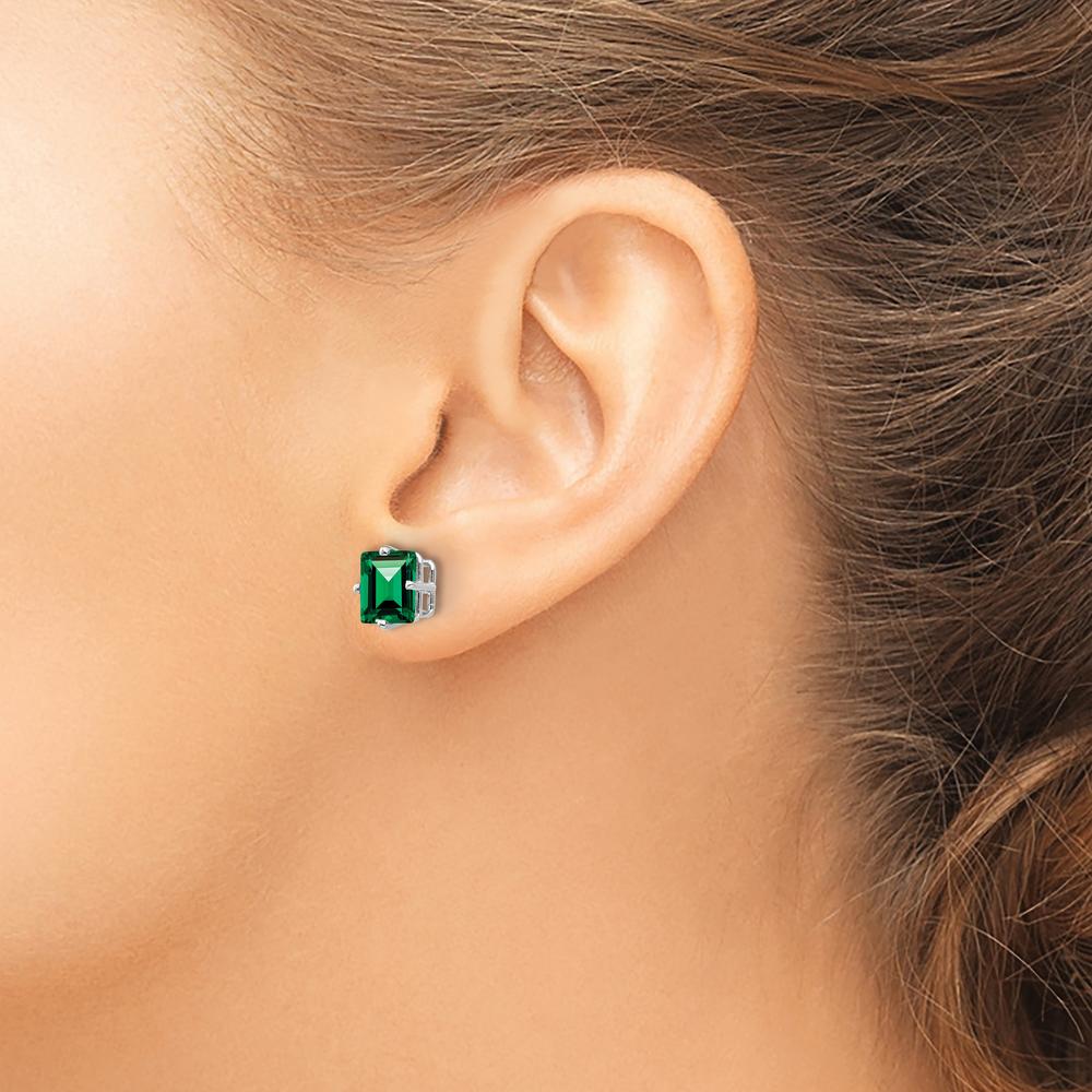14K White Gold 7mm Princess Cut Green Helenite Stud Earrings - 2.0 Carat Total Gem Weight by Monteluci Fine Jewelry