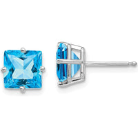 14K White Gold 7mm Princess Cut Swiss Blue Topaz Earrings - 2.00 Carat Total Blue Topaz Weight by Monteluci Fine Jewelry