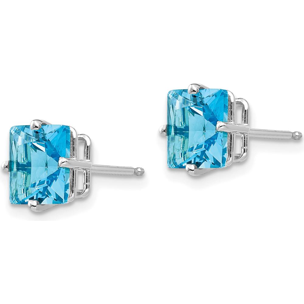 14K White Gold 7mm Princess Cut Swiss Blue Topaz Earrings - 2.00 Carat Total Blue Topaz Weight by Monteluci Fine Jewelry
