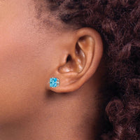 14K White Gold 7mm Princess Cut Swiss Blue Topaz Earrings - 2.00 Carat Total Blue Topaz Weight by Monteluci Fine Jewelry
