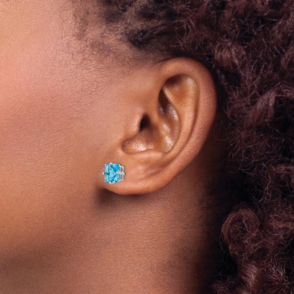 14K White Gold 7mm Princess Cut Swiss Blue Topaz Earrings - 2.00 Carat Total Blue Topaz Weight by Monteluci Fine Jewelry