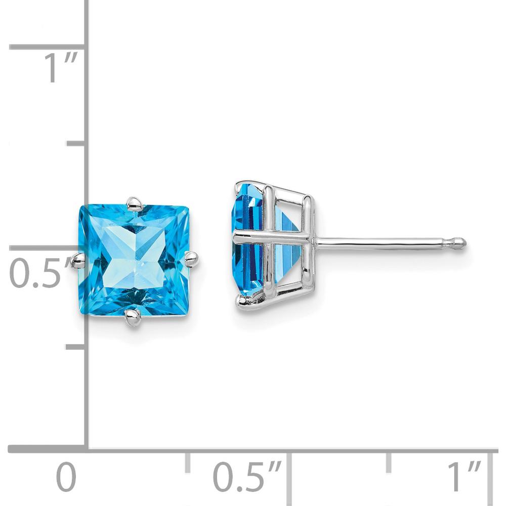 14K White Gold 7mm Princess Cut Swiss Blue Topaz Earrings - 2.00 Carat Total Blue Topaz Weight by Monteluci Fine Jewelry