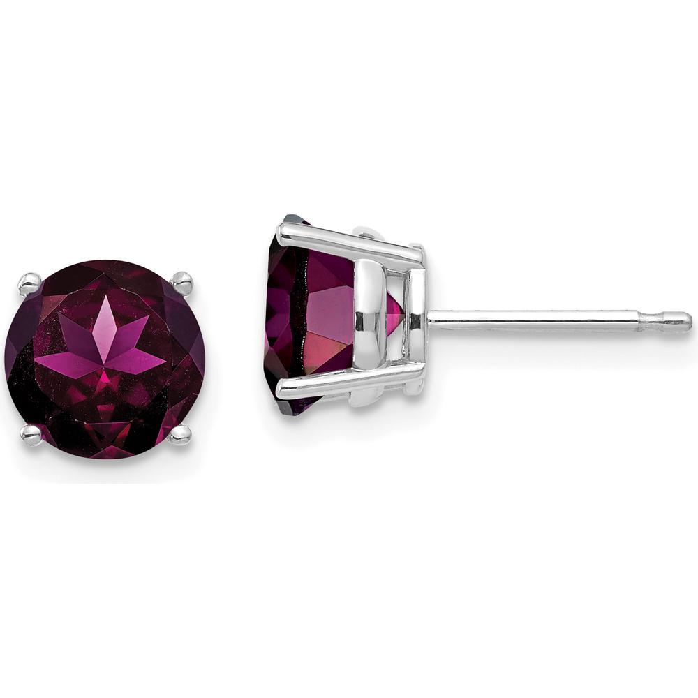 14K White Gold 7mm Rhodolite Garnet Stud Earrings - 1.65 Carat Total Garnet Weight by Monteluci Fine Jewelry