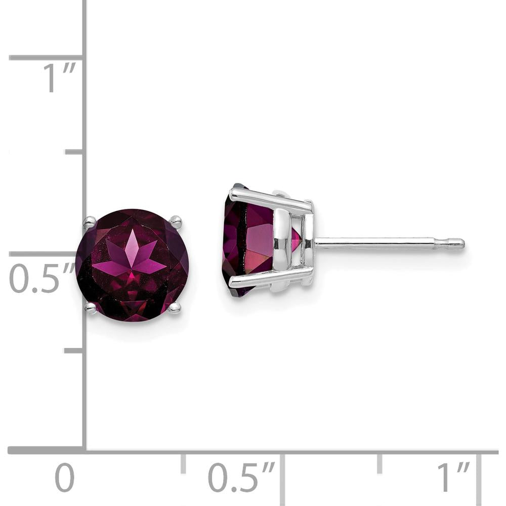 14K White Gold 7mm Rhodolite Garnet Stud Earrings - 1.65 Carat Total Garnet Weight by Monteluci Fine Jewelry