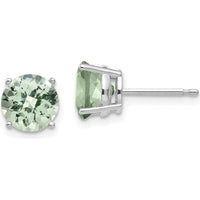 14K White Gold 7mm Round Checker-Cut Green Quartz Stud Earrings - 1.1 Carat Total Gemstone Weight by Monteluci Fine Jewelry