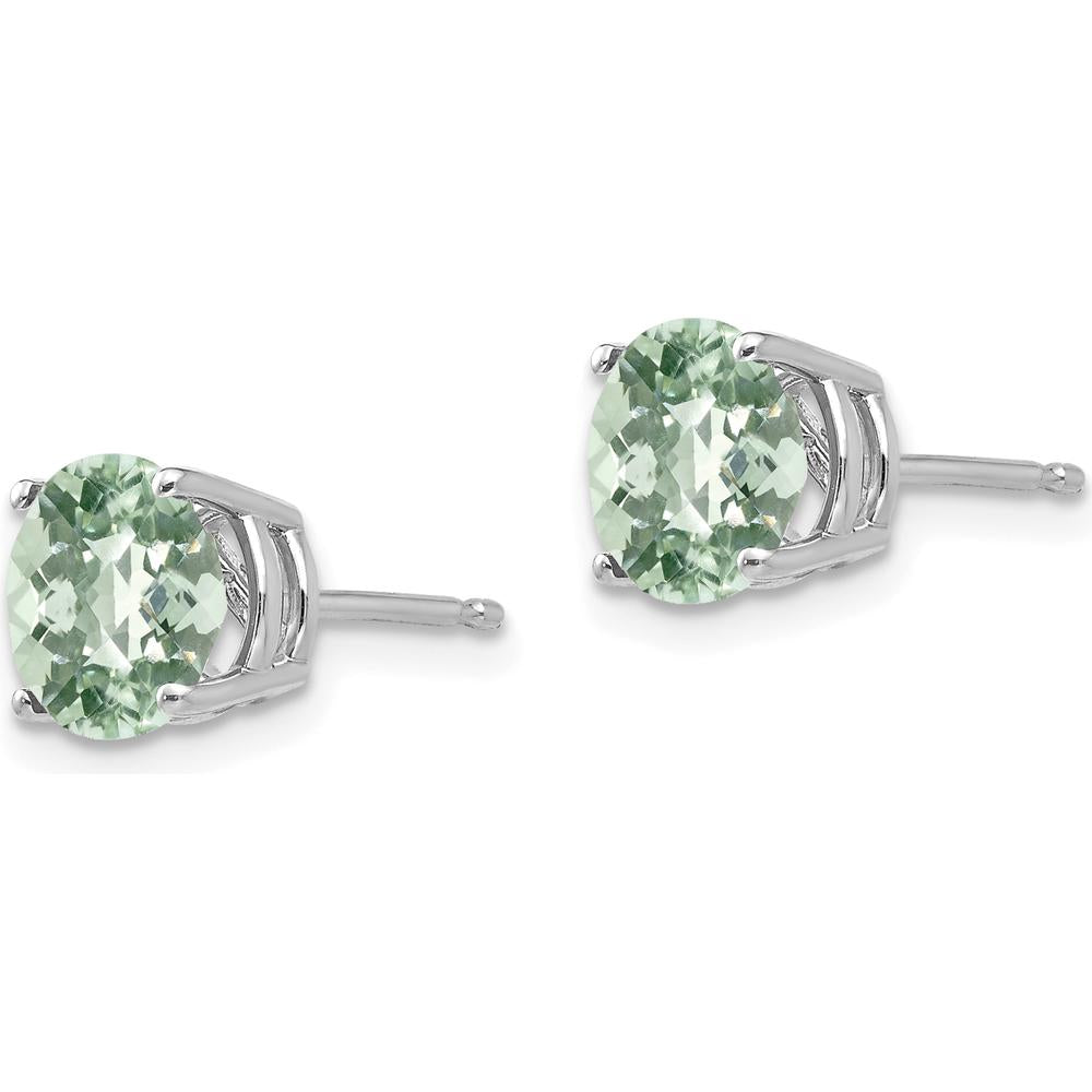 14K White Gold 7mm Round Checker-Cut Green Quartz Stud Earrings - 1.1 Carat Total Gemstone Weight by Monteluci Fine Jewelry