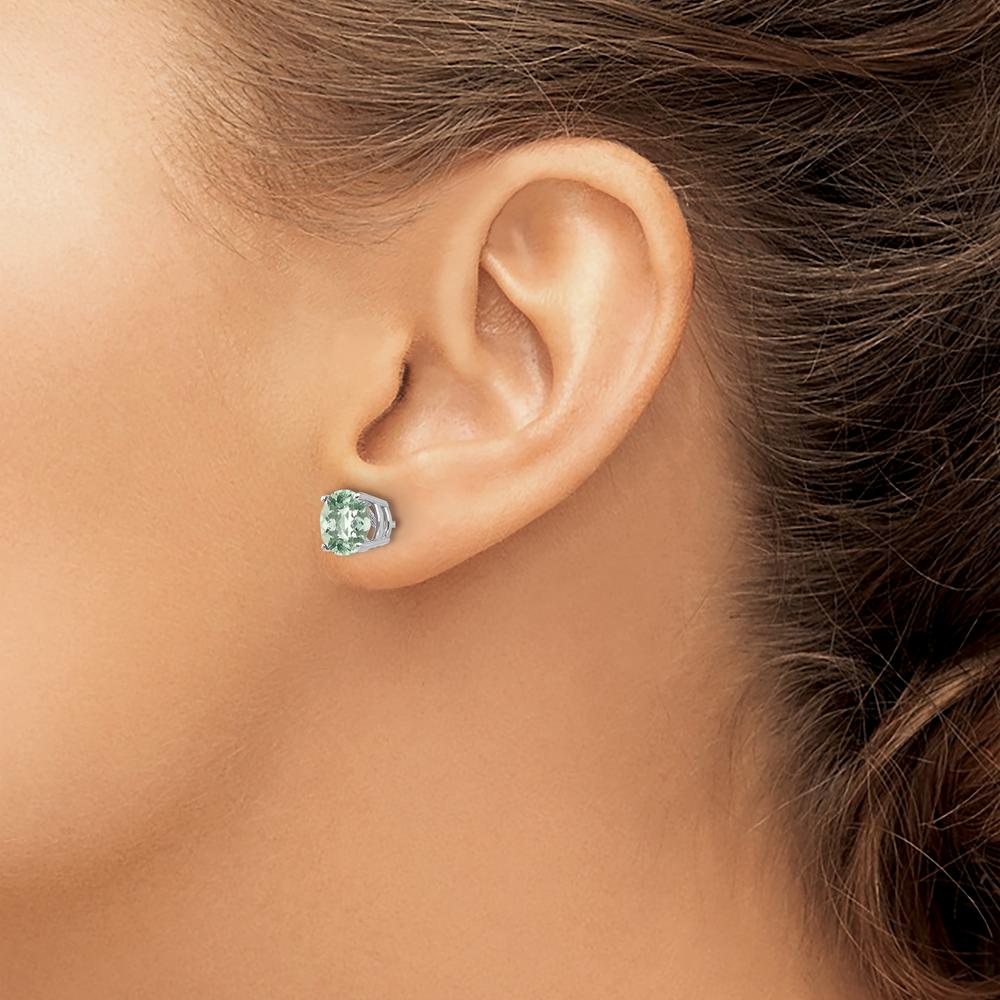 14K White Gold 7mm Round Checker-Cut Green Quartz Stud Earrings - 1.1 Carat Total Gemstone Weight by Monteluci Fine Jewelry