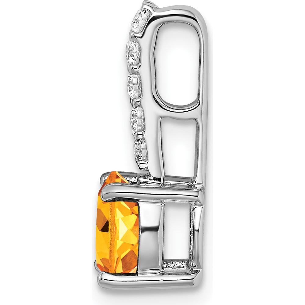 14K White Gold 7mm Round Citrine and Diamond Pendant - 1.25 Carat Citrine, 0.0253 Carat Total Diamond Weight by Lumare Gioia