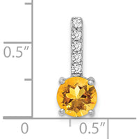 14K White Gold 7mm Round Citrine and Diamond Pendant - 1.25 Carat Citrine, 0.0253 Carat Total Diamond Weight by Lumare Gioia