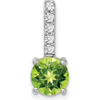 14K White Gold 7mm Round Peridot and Diamond Pendant with Rhodium Plating - 1.25 Carat Peridot & 0.03 Carat Diamonds by Lumare Gioia