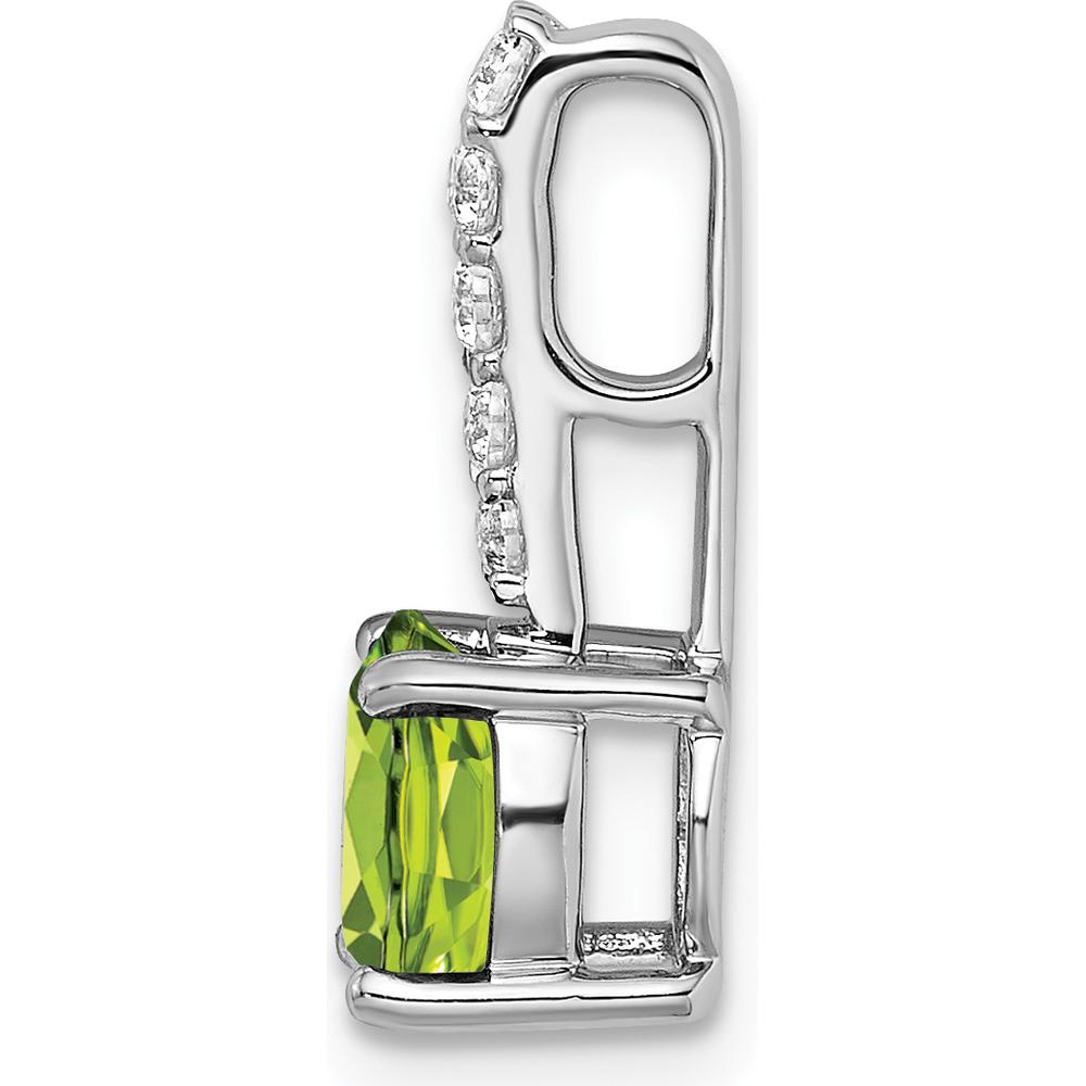 14K White Gold 7mm Round Peridot and Diamond Pendant with Rhodium Plating - 1.25 Carat Peridot & 0.03 Carat Diamonds by Lumare Gioia