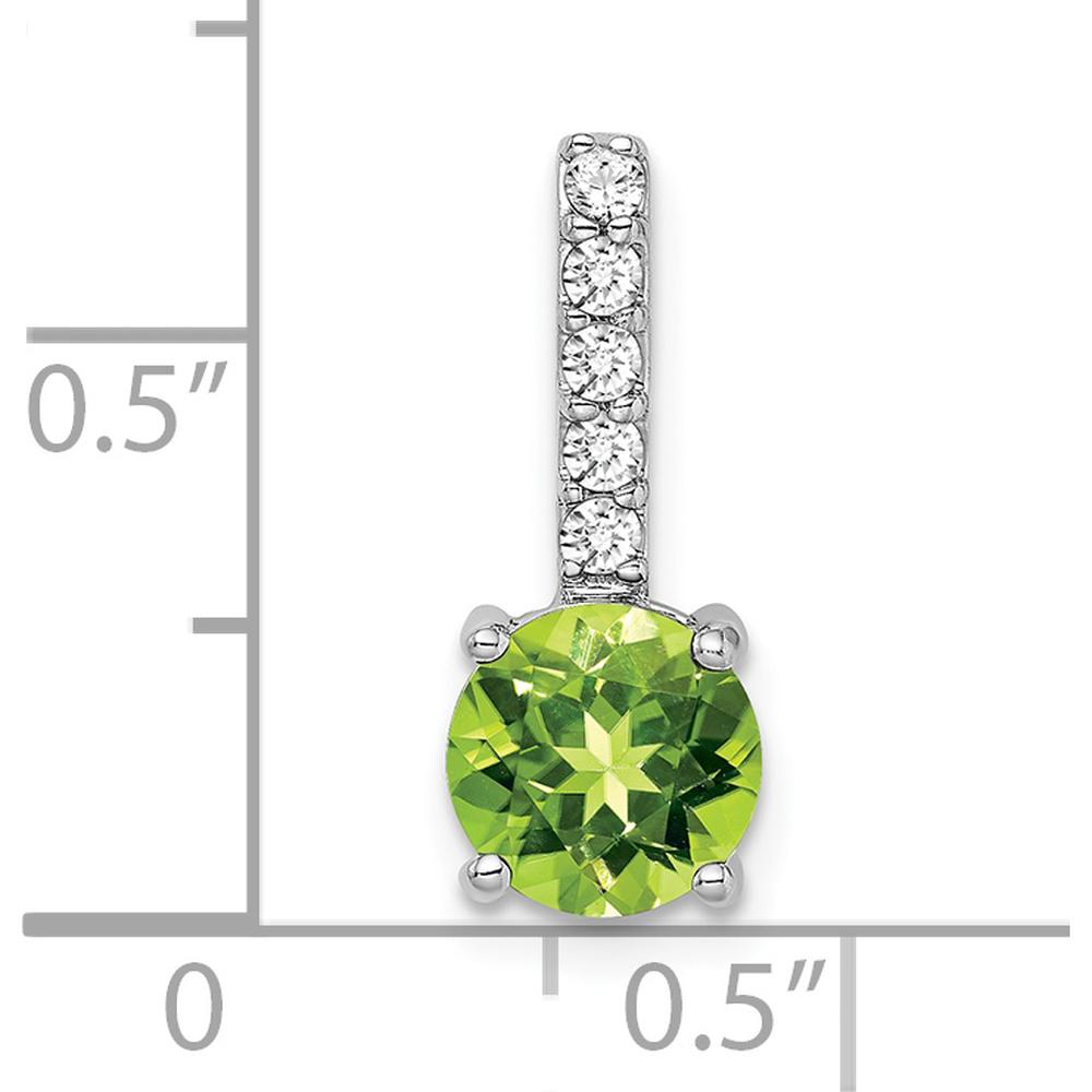 14K White Gold 7mm Round Peridot and Diamond Pendant with Rhodium Plating - 1.25 Carat Peridot & 0.03 Carat Diamonds by Lumare Gioia
