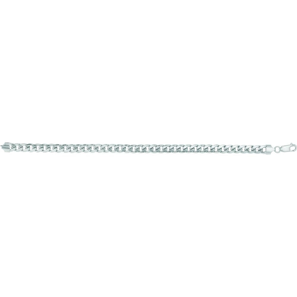 14K White Gold 7mm Semi-Solid Miami Cuban Bracelet with Polished Finish - 8.5" by Orozza Fine Jewelry