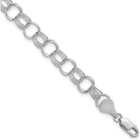 14K White Gold 7mm Solid Triple Link Charm Bracelet - Polished Finish, Lobster Clasp by Oro Pregiato