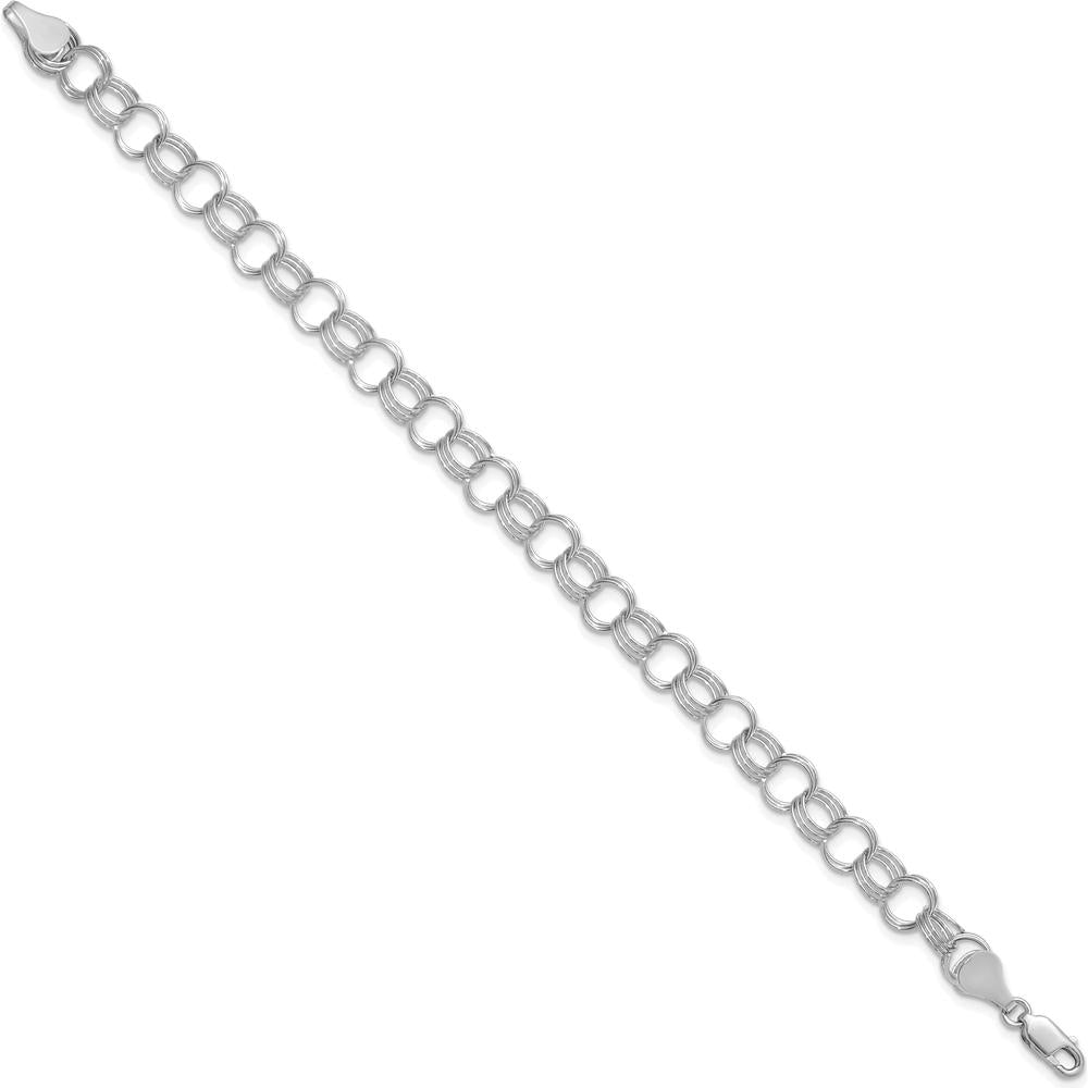 14K White Gold 7mm Solid Triple Link Charm Bracelet - Polished Finish, Lobster Clasp by Oro Pregiato