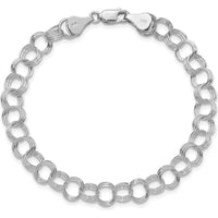 14K White Gold 7mm Solid Triple Link Charm Bracelet - Polished Finish, Lobster Clasp by Oro Pregiato