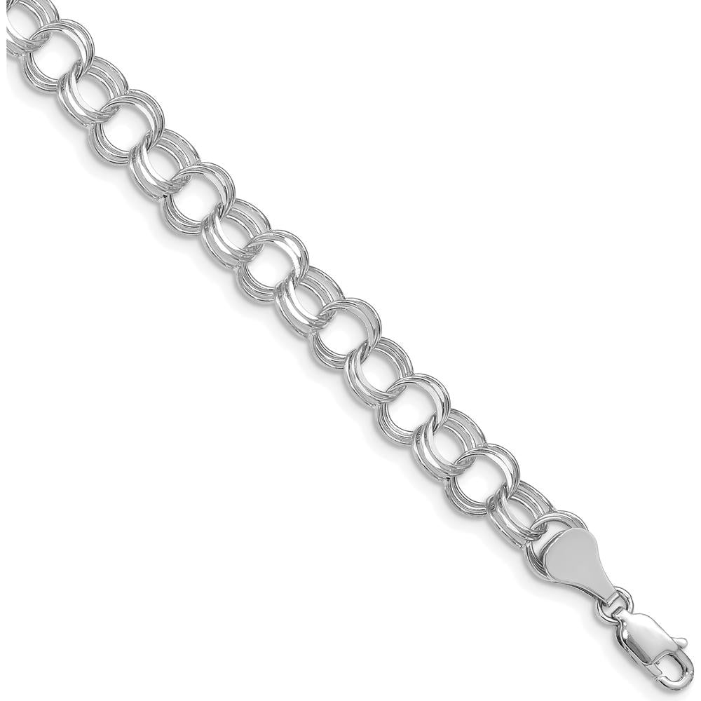 14K White Gold 7mm Solid Triple Link Charm Bracelet - Polished Finish by 0