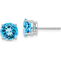14K White Gold 7mm Swiss Blue Topaz Stud Earrings - 1.6 Carat Total Carat Weight by Monteluci Fine Jewelry