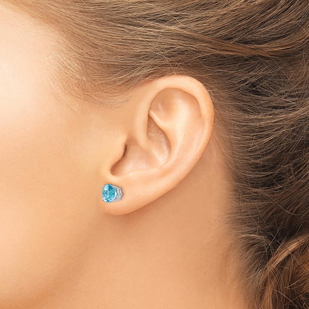14K White Gold 7mm Swiss Blue Topaz Stud Earrings - 1.6 Carat Total Carat Weight by Monteluci Fine Jewelry