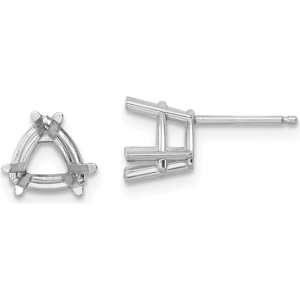 14K White Gold 7mm Trillion Earring Mountings - Solid Studs for Custom Stones by Monteluci Fine Jewelry
