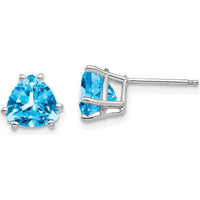 14K White Gold 7mm Trillion Swiss Blue Topaz Stud Earrings - 1.55 Carat Total Gemstone Weight by Monteluci Fine Jewelry