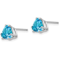 14K White Gold 7mm Trillion Swiss Blue Topaz Stud Earrings - 1.55 Carat Total Gemstone Weight by Monteluci Fine Jewelry