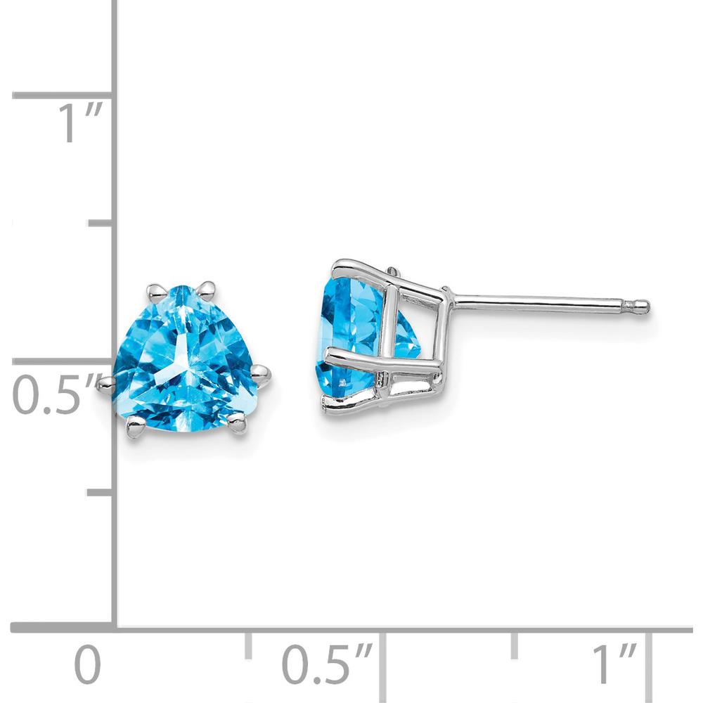 14K White Gold 7mm Trillion Swiss Blue Topaz Stud Earrings - 1.55 Carat Total Gemstone Weight by Monteluci Fine Jewelry