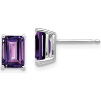 14K White Gold 7x5mm Emerald Cut Amethyst Stud Earrings - 0.9 Carat Total Amethyst Weight by Monteluci Fine Jewelry