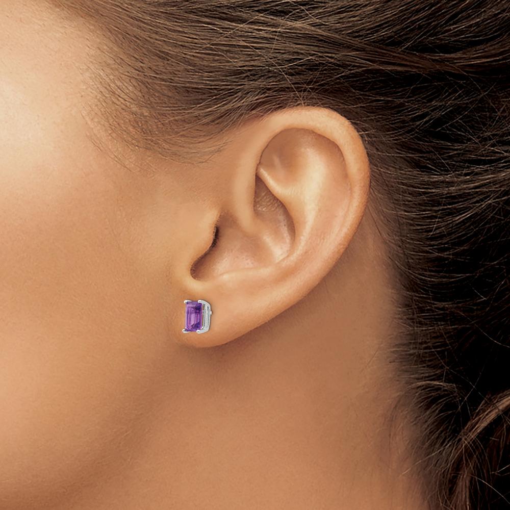 14K White Gold 7x5mm Emerald Cut Amethyst Stud Earrings - 0.9 Carat Total Amethyst Weight by Monteluci Fine Jewelry