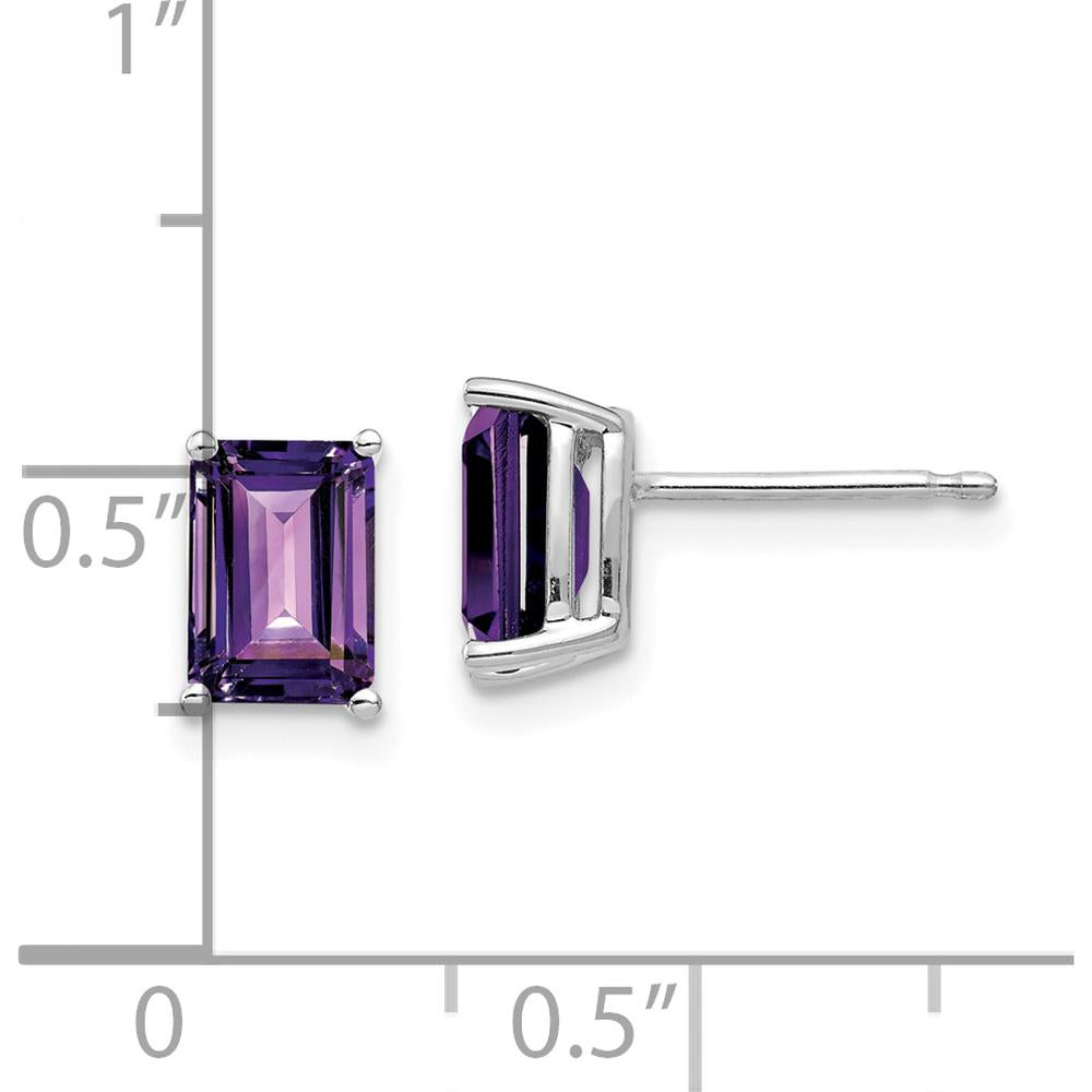 14K White Gold 7x5mm Emerald Cut Amethyst Stud Earrings - 0.9 Carat Total Amethyst Weight by Monteluci Fine Jewelry
