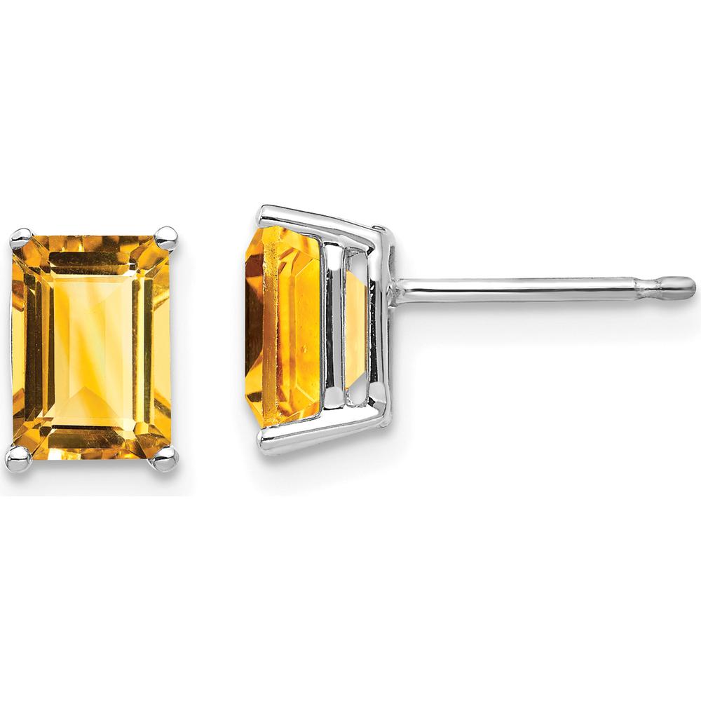 14K White Gold 7x5mm Emerald Cut Citrine Stud Earrings - 0.95 Carat Total Gem Weight by Monteluci Fine Jewelry