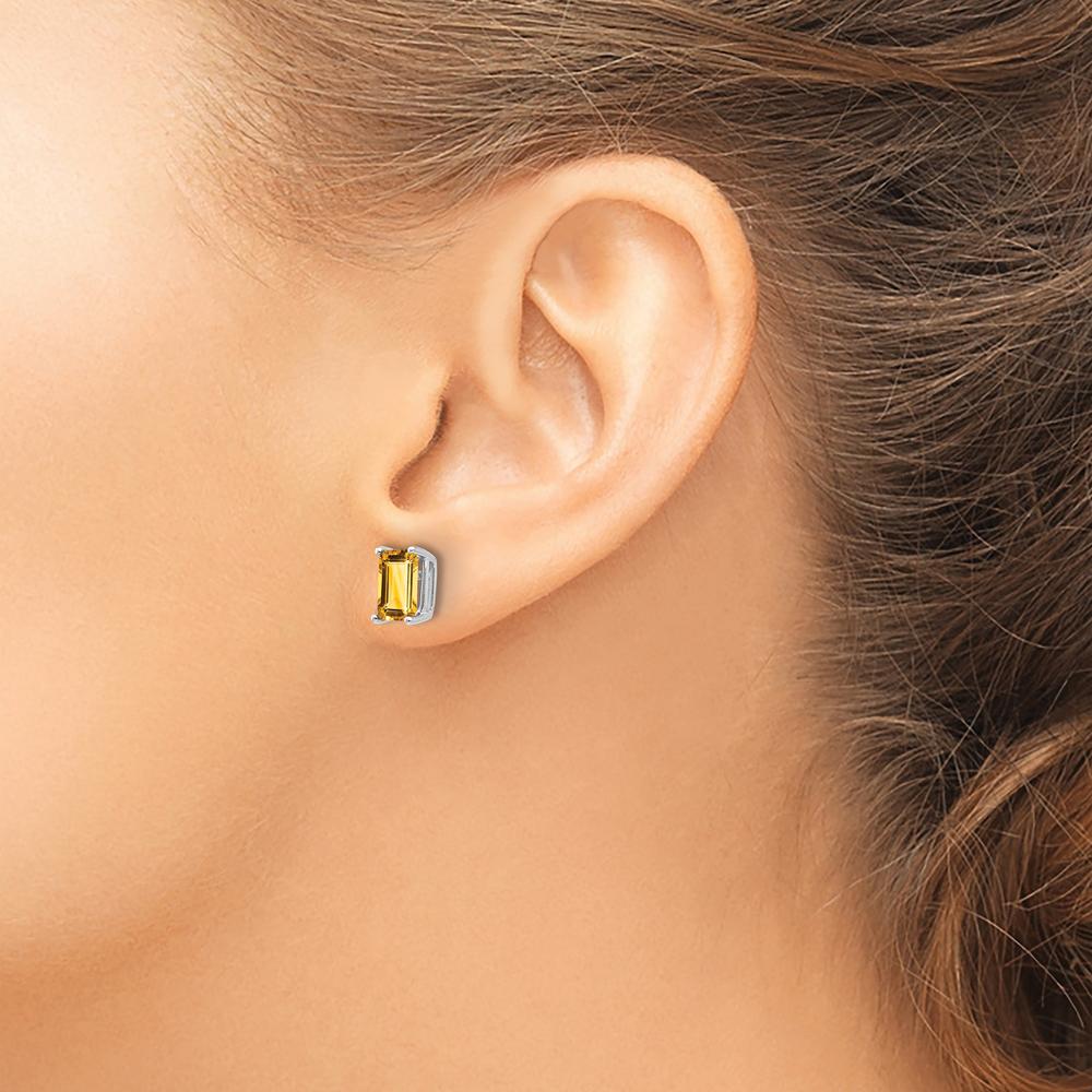 14K White Gold 7x5mm Emerald Cut Citrine Stud Earrings - 0.95 Carat Total Gem Weight by Monteluci Fine Jewelry