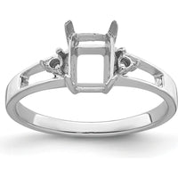 14K White Gold 7x5mm Emerald-Cut Gemstone Ring Mounting - Polished Finish with Rhodium Plating by Monteluci Fine Jewelry
