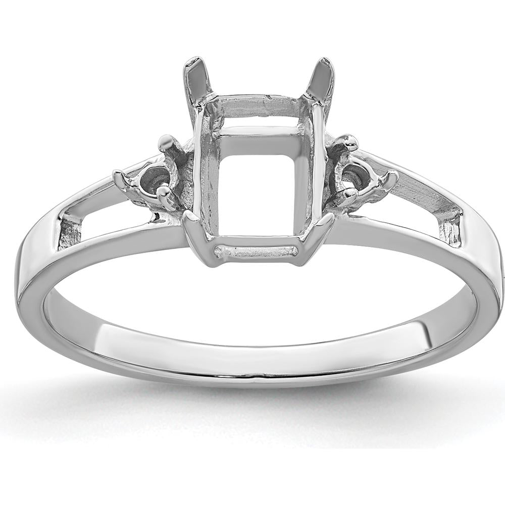 14K White Gold 7x5mm Emerald-Cut Gemstone Ring Mounting - Polished Finish with Rhodium Plating by Monteluci Fine Jewelry