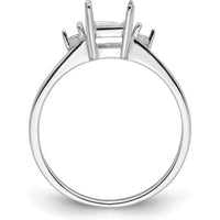 14K White Gold 7x5mm Emerald-Cut Gemstone Ring Mounting - Polished Finish with Rhodium Plating by Monteluci Fine Jewelry