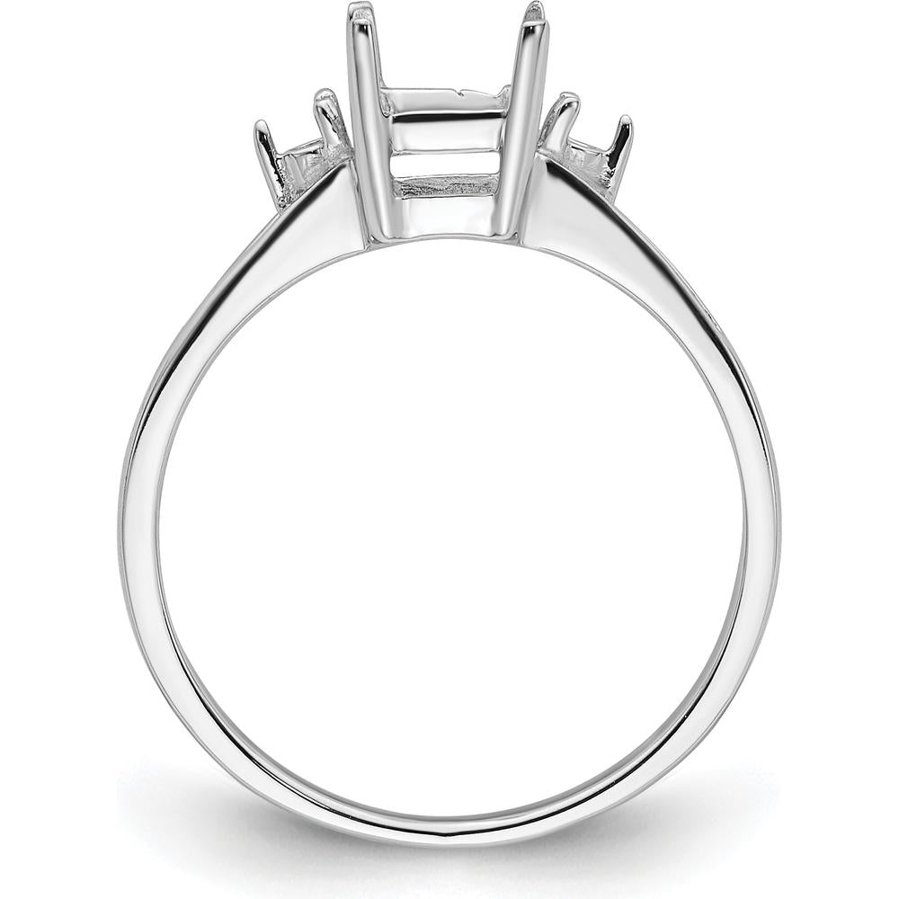 14K White Gold 7x5mm Emerald-Cut Gemstone Ring Mounting - Polished Finish with Rhodium Plating by Monteluci Fine Jewelry