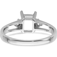 14K White Gold 7x5mm Emerald-Cut Gemstone Ring Mounting - Polished Finish with Rhodium Plating by Monteluci Fine Jewelry
