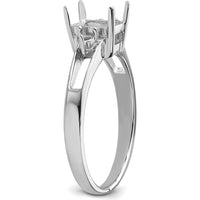 14K White Gold 7x5mm Emerald-Cut Gemstone Ring Mounting - Polished Finish with Rhodium Plating by Monteluci Fine Jewelry