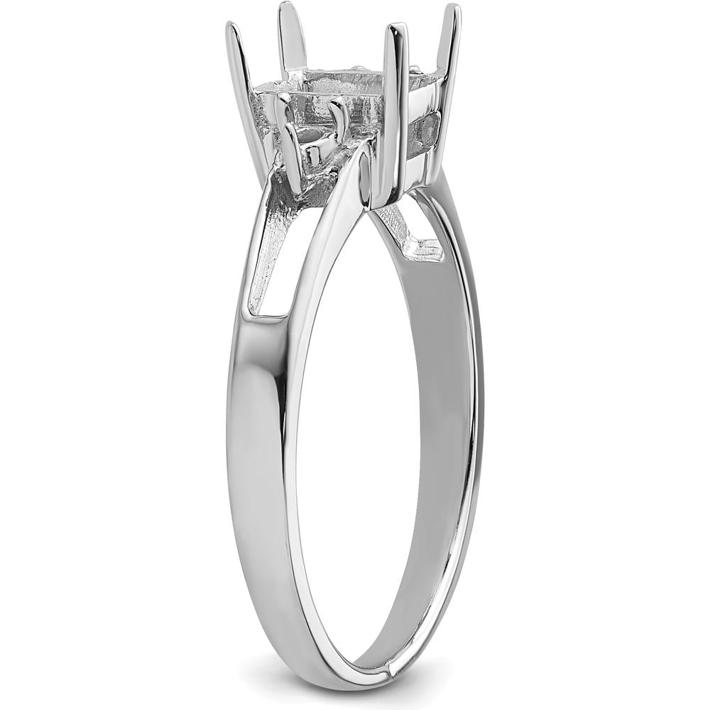 14K White Gold 7x5mm Emerald-Cut Gemstone Ring Mounting - Polished Finish with Rhodium Plating by Monteluci Fine Jewelry