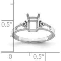 14K White Gold 7x5mm Emerald-Cut Gemstone Ring Mounting - Polished Finish with Rhodium Plating by Monteluci Fine Jewelry