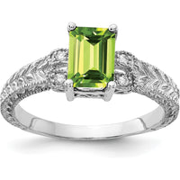 14K White Gold 7x5mm Emerald Cut Peridot and Round Diamond Ring - 1.01 Carat Total Gemstone Weight by Monteluci Fine Jewelry