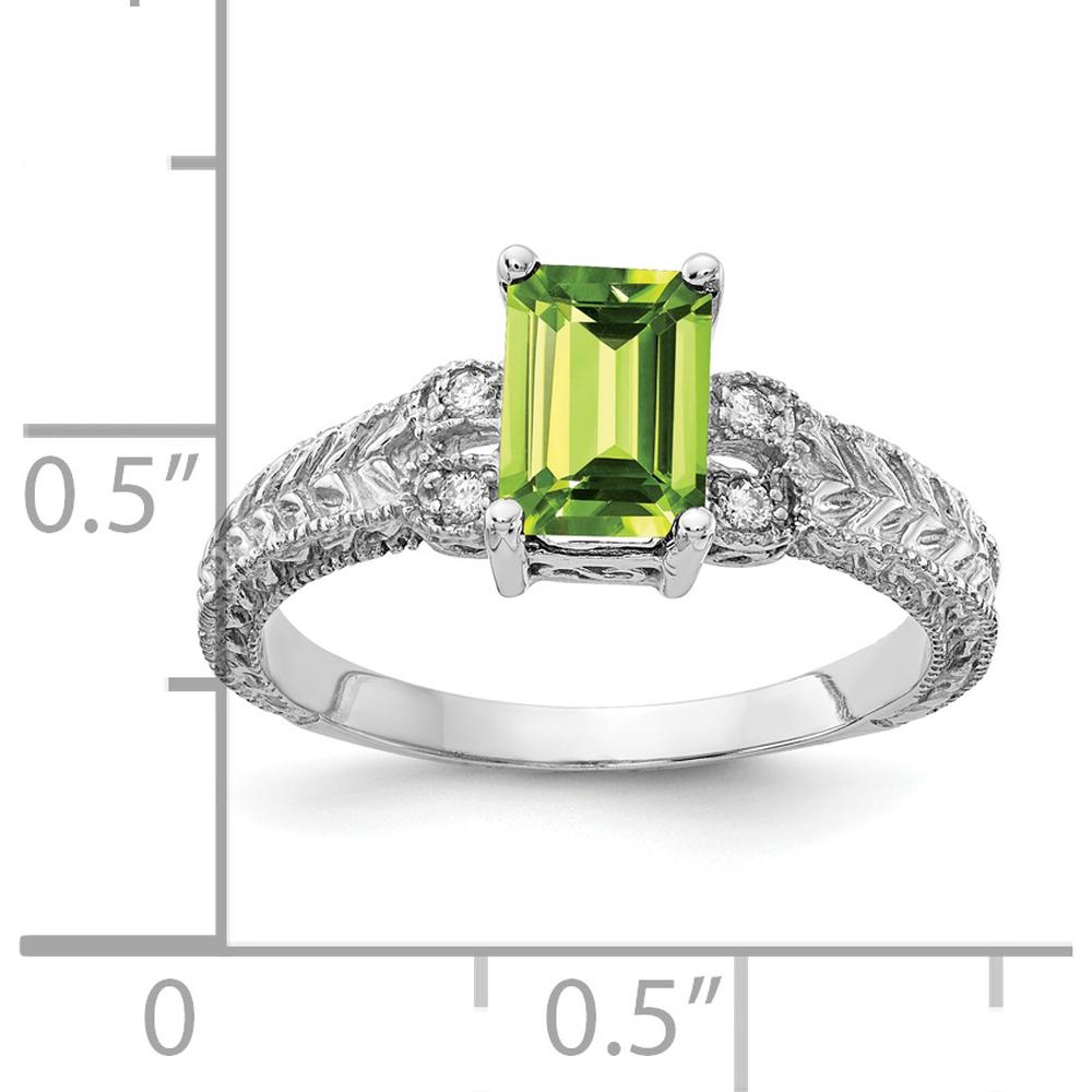 14K White Gold 7x5mm Emerald Cut Peridot and Round Diamond Ring - 1.01 Carat Total Gemstone Weight by Monteluci Fine Jewelry
