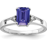 14K White Gold 7x5mm Emerald Cut Tanzanite AA Diamond Ring - 1.15 Carat Tanzanite, 0.02 Carat Diamonds by Monteluci Fine Jewelry