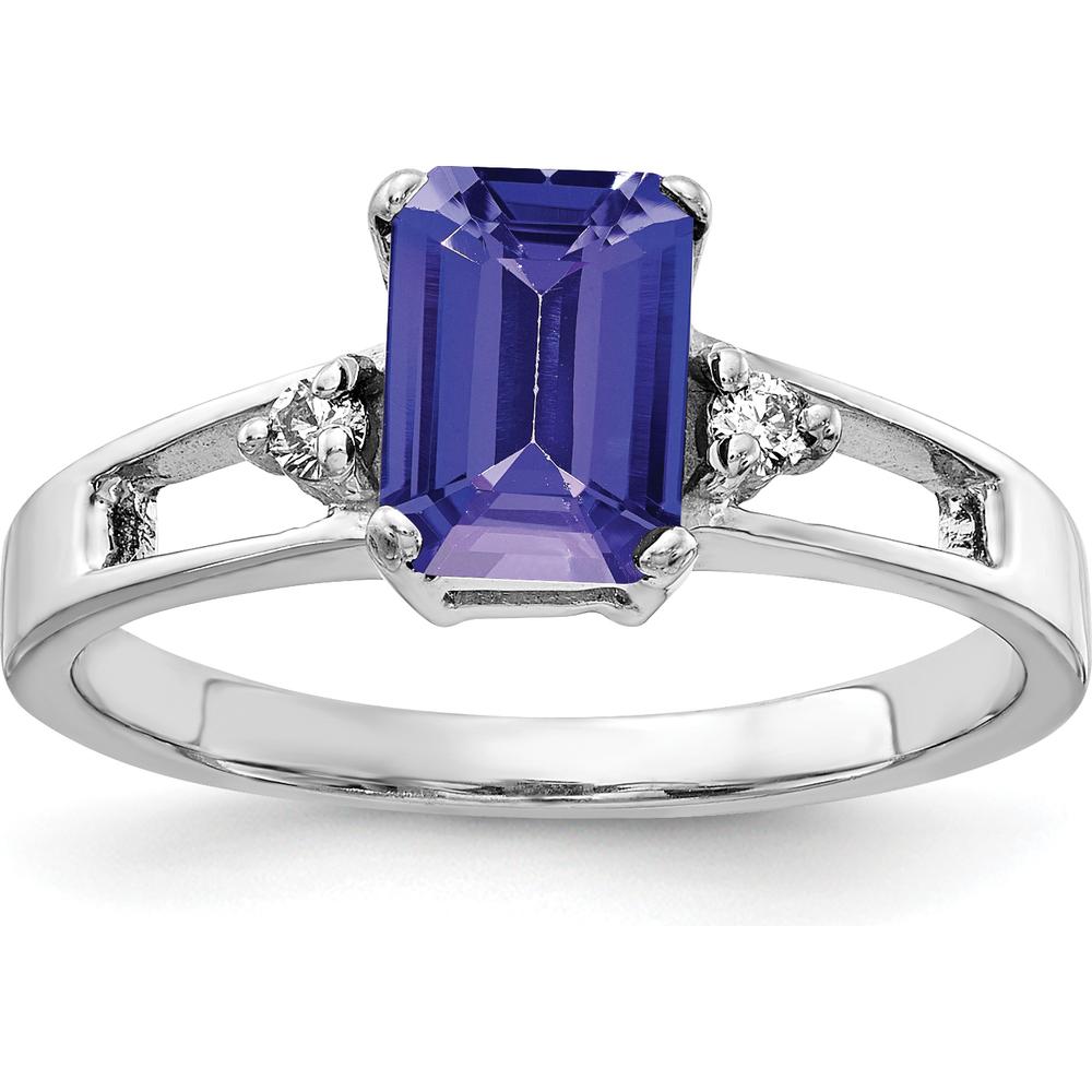 14K White Gold 7x5mm Emerald Cut Tanzanite AA Diamond Ring - 1.15 Carat Tanzanite, 0.02 Carat Diamonds by Monteluci Fine Jewelry