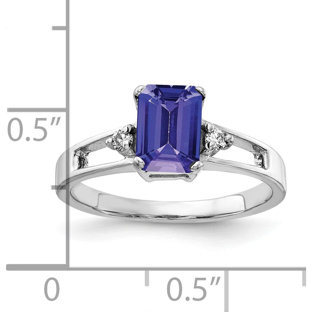 14K White Gold 7x5mm Emerald Cut Tanzanite AA Diamond Ring - 1.15 Carat Tanzanite, 0.02 Carat Diamonds by Monteluci Fine Jewelry