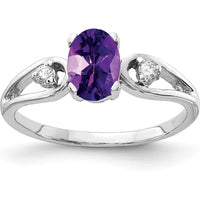 14K White Gold 7x5mm Oval Amethyst and Diamond Accent Ring - 0.75 Carat Amethyst, 0.05 Carat Total Diamond Weight by Monteluci Fine Jewelry