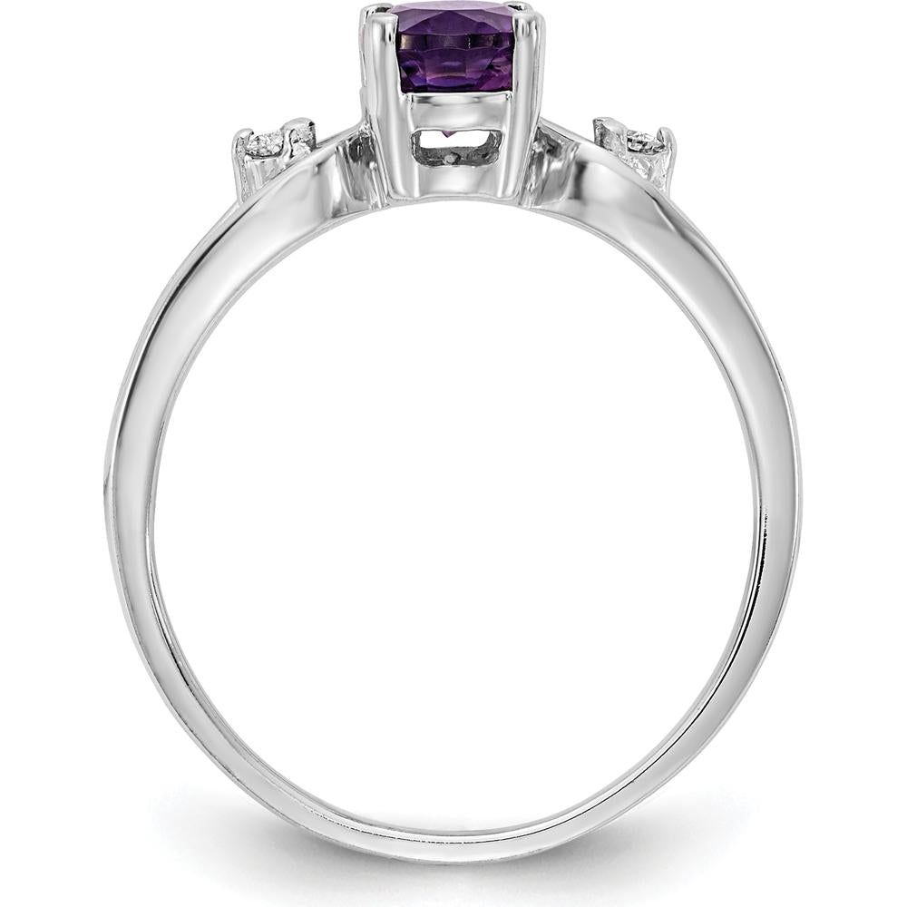 14K White Gold 7x5mm Oval Amethyst and Diamond Accent Ring - 0.75 Carat Amethyst, 0.05 Carat Total Diamond Weight by Monteluci Fine Jewelry