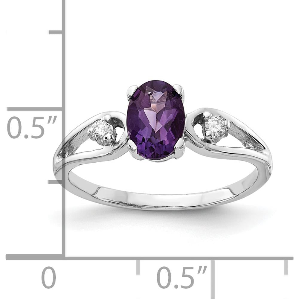 14K White Gold 7x5mm Oval Amethyst and Diamond Accent Ring - 0.75 Carat Amethyst, 0.05 Carat Total Diamond Weight by Monteluci Fine Jewelry