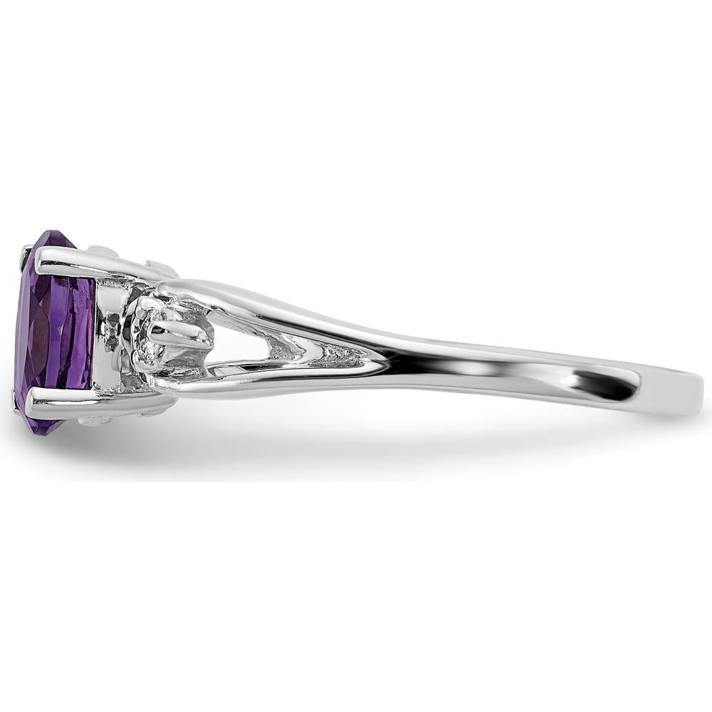 14K White Gold 7x5mm Oval Amethyst and Diamond Accent Ring - 0.75 Carat Amethyst, 0.05 Carat Total Diamond Weight by Monteluci Fine Jewelry